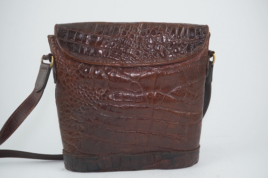 A Mulberry brown mock croc brown binocular crossbody bag